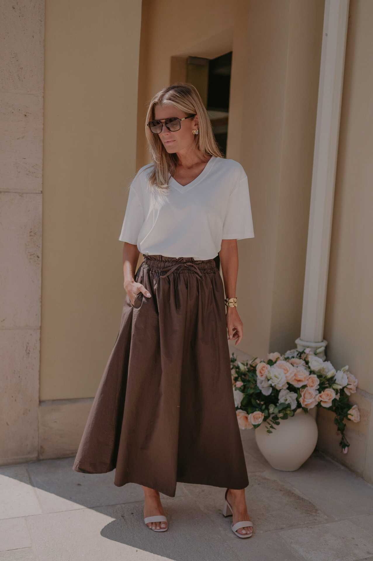 Flowy Chocolate Brown Maxi Skirt with Comfortable Elastic Waistband