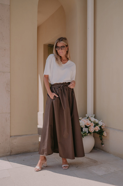 Flowy Chocolate Brown Maxi Skirt with Comfortable Elastic Waistband