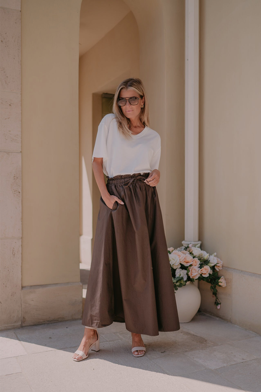 Flowy Chocolate Brown Maxi Skirt with Comfortable Elastic Waistband
