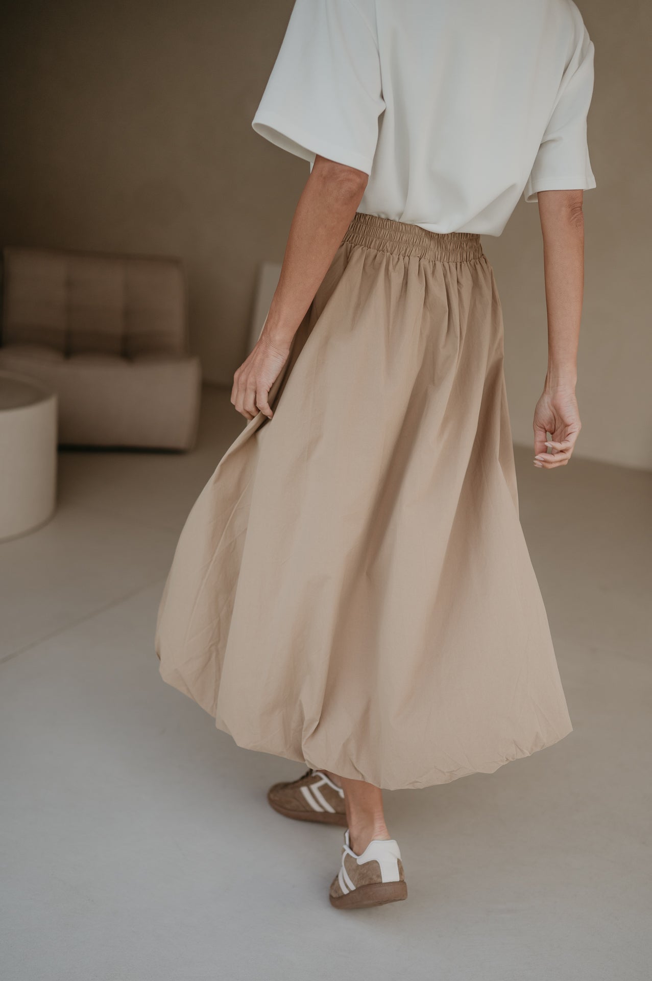 Beige Balloon Skirt with Elastic Waistband – Stylish Half-Length Cotton Skirt in S/M and M/L Sizes 6