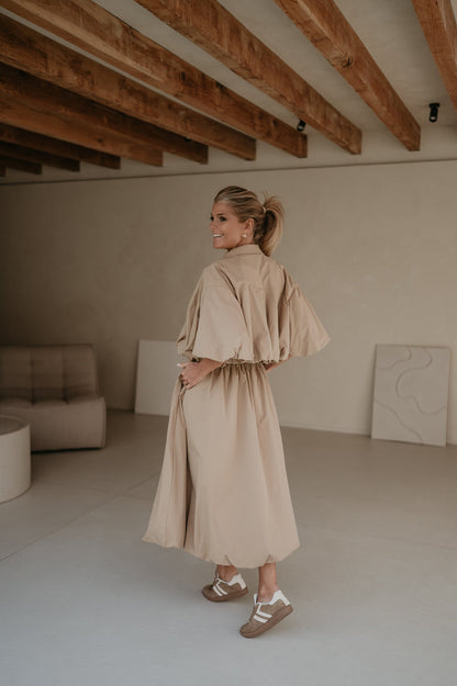 Beige Balloon Skirt with Elastic Waistband – Stylish Half-Length Cotton Skirt in S/M and M/L Sizes 7