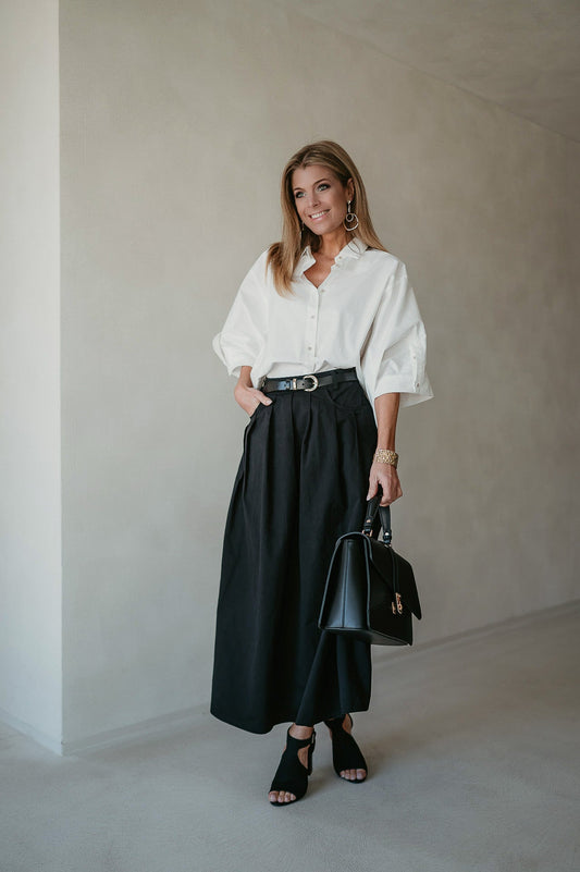 Long Black Cotton Skirt with Side Zipper and Comfortable Fit – Available in S/M/L Sizes 0