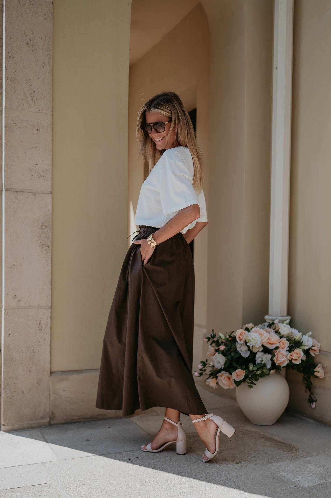 Long Chocolate Brown Skirt with Elastic Waistband – Comfortable Cotton Summer Essential for Casual and Formal Wear 3