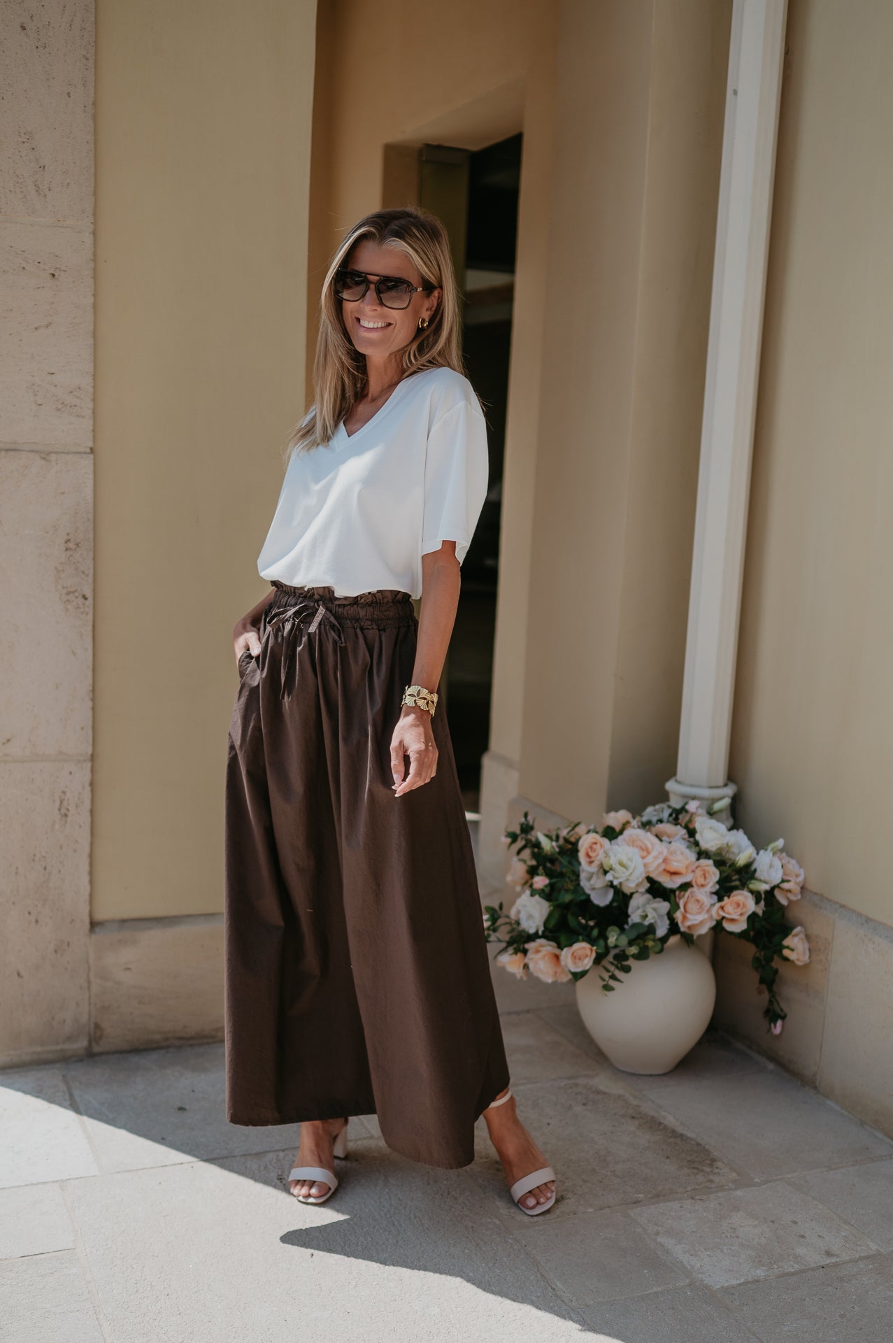 Long Chocolate Brown Skirt with Elastic Waistband – Comfortable Cotton Summer Essential for Casual and Formal Wear 7