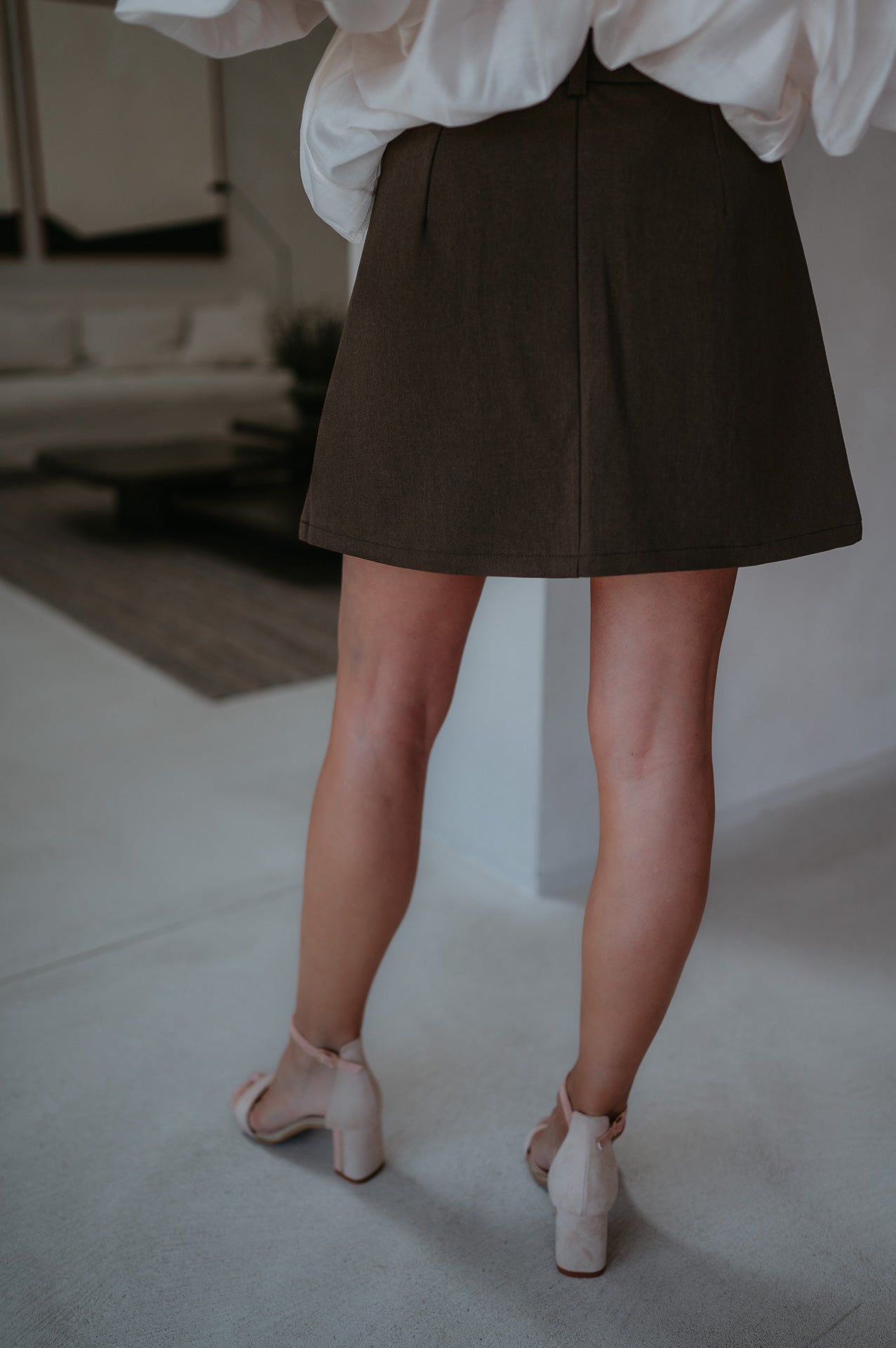 Pleated Brown Skirt with Built-in Shorts and Zipper Closure – Stylish Casual Summer Skirt 2
