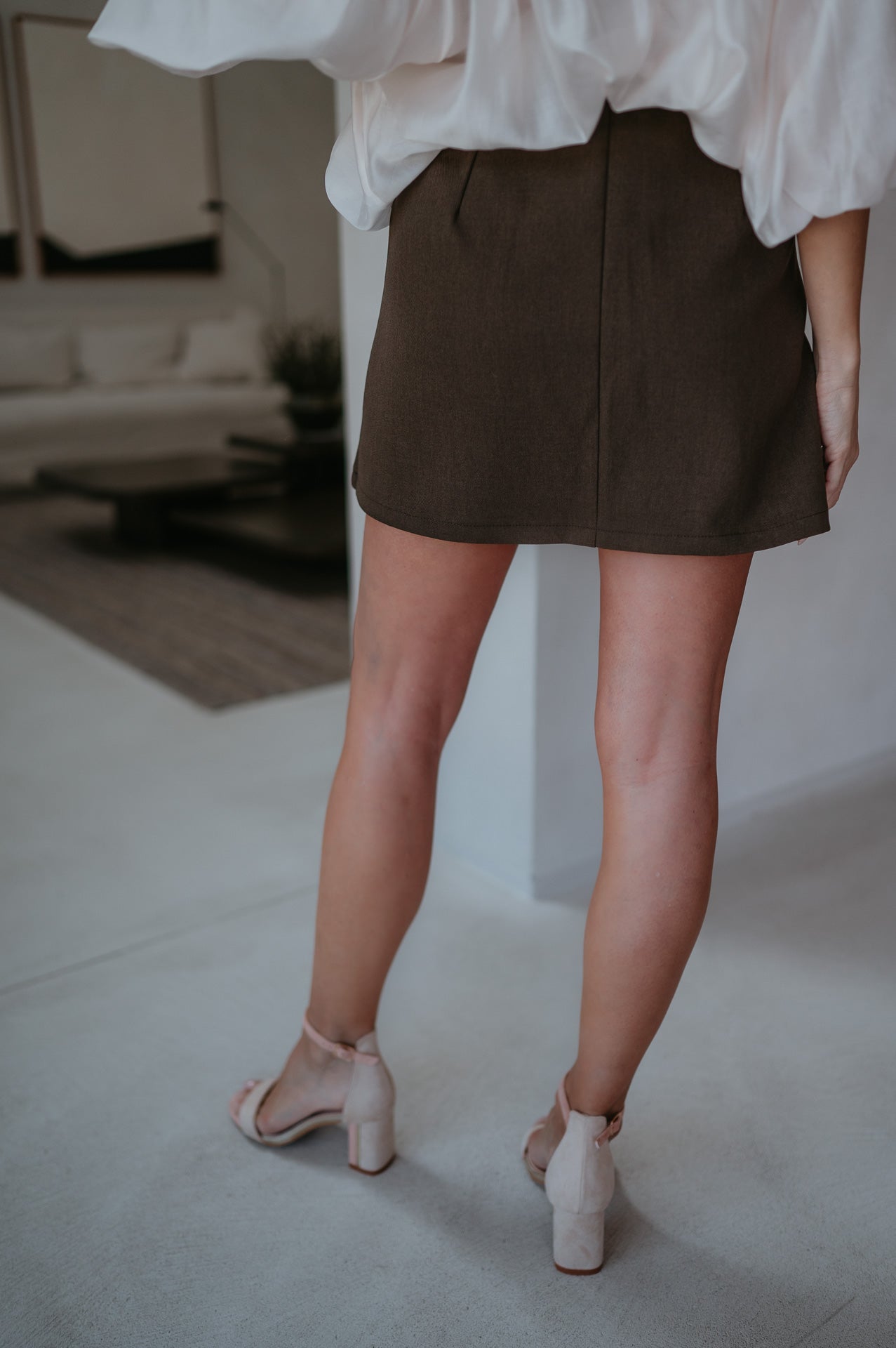 Pleated Brown Skirt with Built-in Shorts and Zipper Closure – Stylish Casual Summer Skirt 3